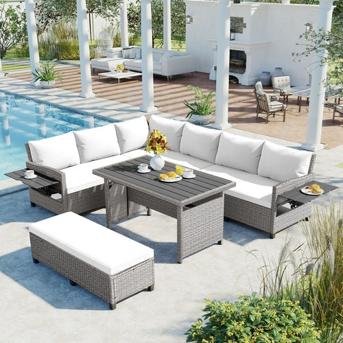 Rattan L-Shaped Patio Sectional — 5 Piece