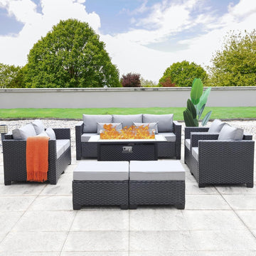 7-Piece Outdoor Furniture Set with 45-Inch Gas Fire Pit Table