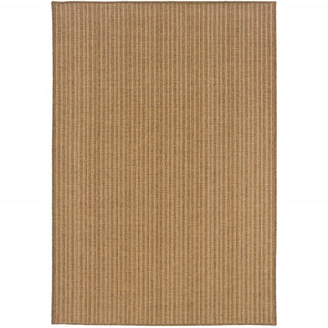 9' X 13' Tan Striped Stain Resistant Indoor Outdoor Area Rug
