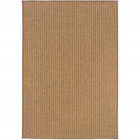 9' X 13' Tan Striped Stain Resistant Indoor Outdoor Area Rug