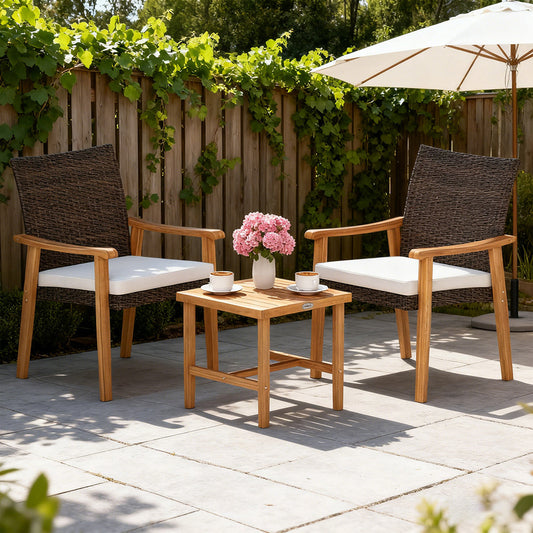 Acacia & Wicker Bistro Set — 3 Piece