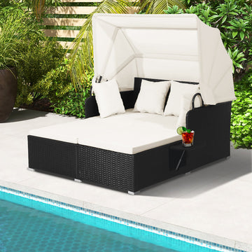 PE Rattan Outdoor Daybed with Retractable Canopy