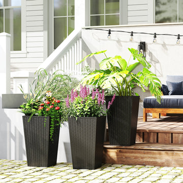 Rattan-Style Tall Planters — Set of 3