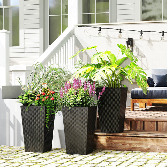 Rattan-Style Tall Planters — Set of 3