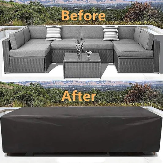 Outdoor furniture dust cover, 210D Oxford cloth, black silver sofa
