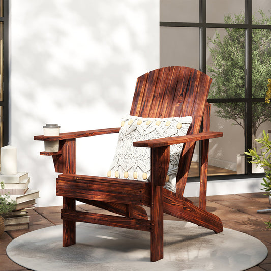 Oversized Adirondack Chair with Built-In Cup Holder — Fir Wood, Brown