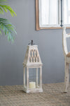 Set of 2 Rustic White French Country Wood & Glass Lanterns