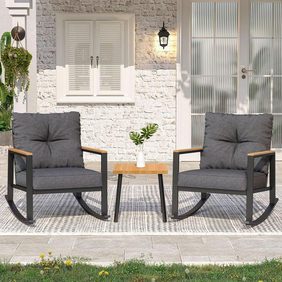 Outdoor Rocking Bistro Set with Thick Cushions-0