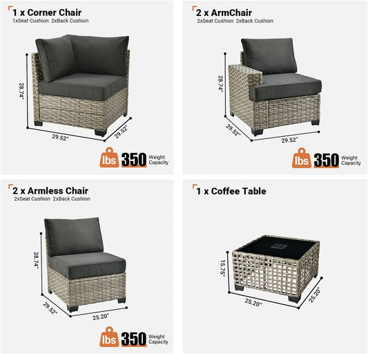 6-Piece Rattan Outdoor Sectional Sofa Set with Lighted Coffee Table