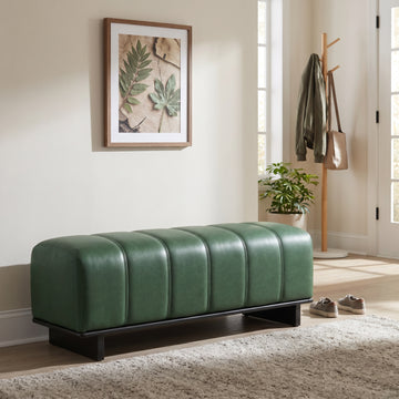 Channel-Tufted Dining Bench in Green PU