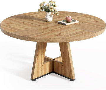 Round 47-Inch Pedestal Dining Table, Seats 4 to 6, Wood Base