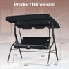 Three-Seat Canopy Porch Swing with Cushions, Black Steel