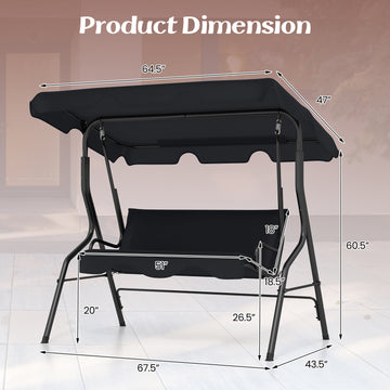Three-Seat Canopy Porch Swing with Cushions, Black Steel