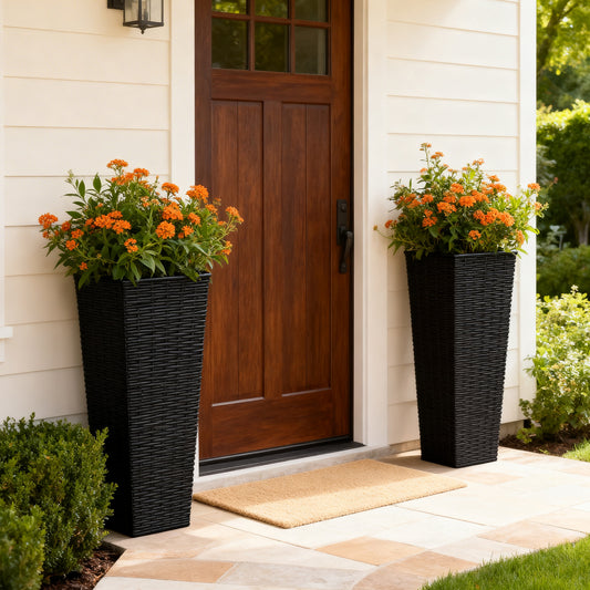 Rattan-Texture Tall Rectangular Planters, Set of 2