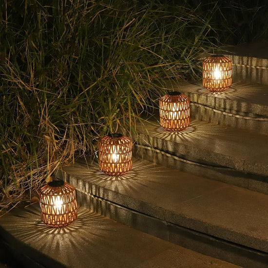 Solar Rattan Lanterns — Set of 2 — gallery image 5