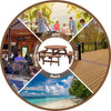 8-Person Circular Fir Wood Picnic Table with 3 Benches, Gray