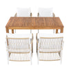 Acacia Outdoor Dining Set — 5-piece with 67-inch acacia wood table and four cushioned rattan chairs