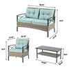 4-Piece PE Wicker Conversation Set with Black Metal Table