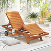 Solid Wood Outdoor Chaise Lounge with Side Table and Wheels