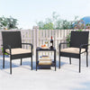 3-Piece PE Wicker Bistro Set with Glass 2-Tier Side Table, Beige