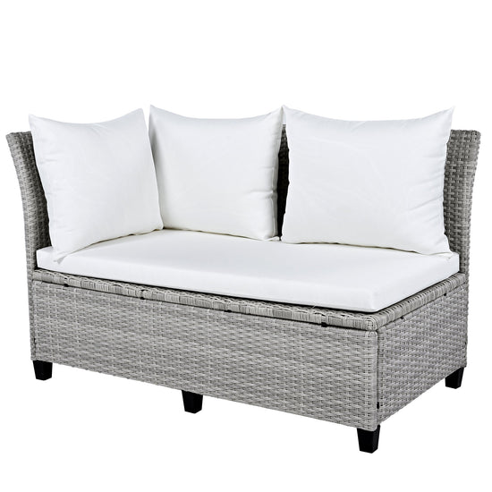 Rattan L-Shaped Patio Sectional — 5-piece outdoor wicker sectional sofa set with cushions