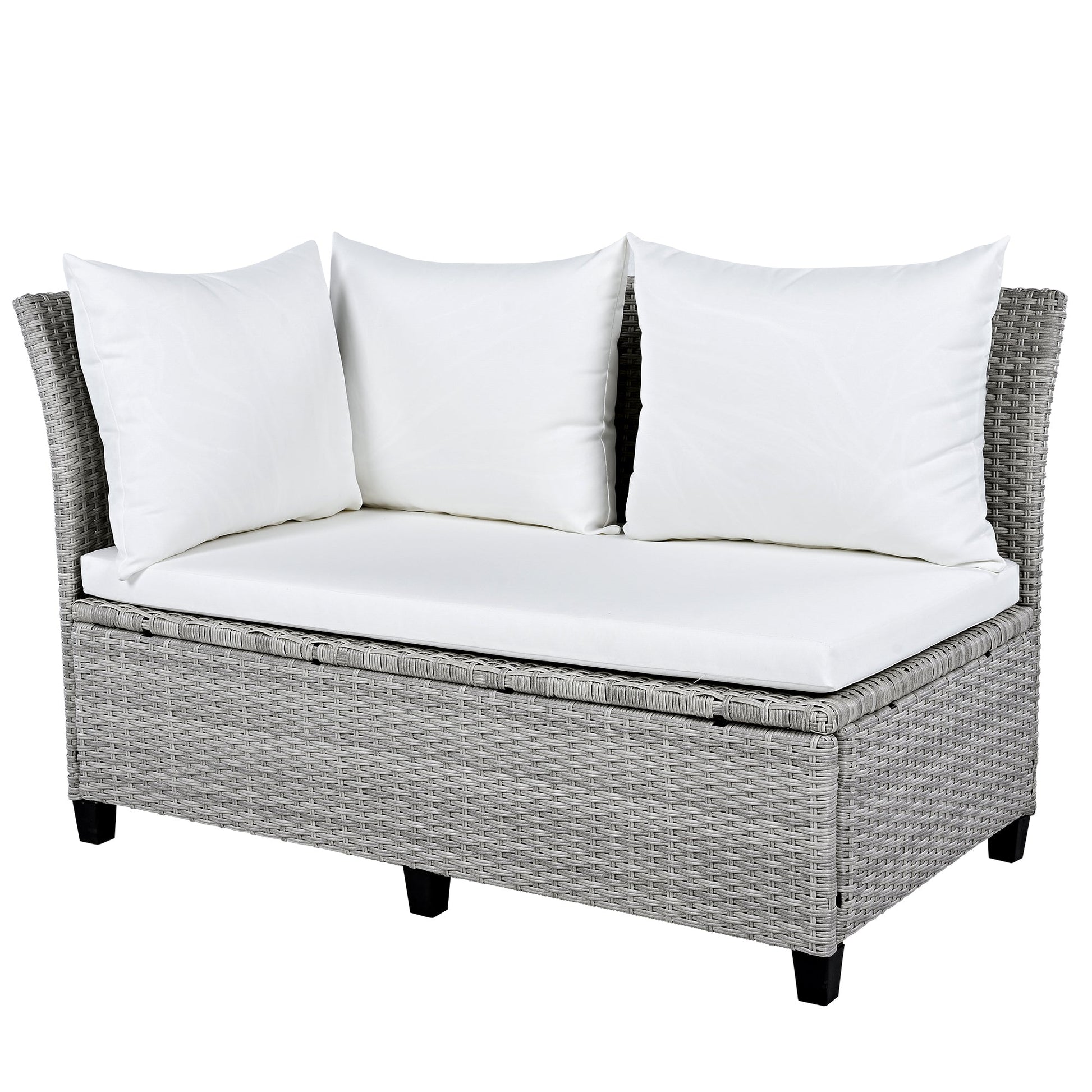Rattan L-Shaped Patio Sectional — 5-piece outdoor wicker sectional sofa set with cushions