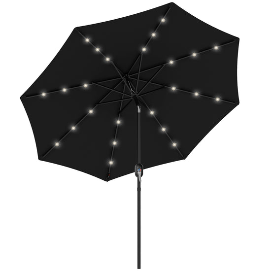 Solar LED Patio Umbrella — 2.7m, 24 LEDs, Black