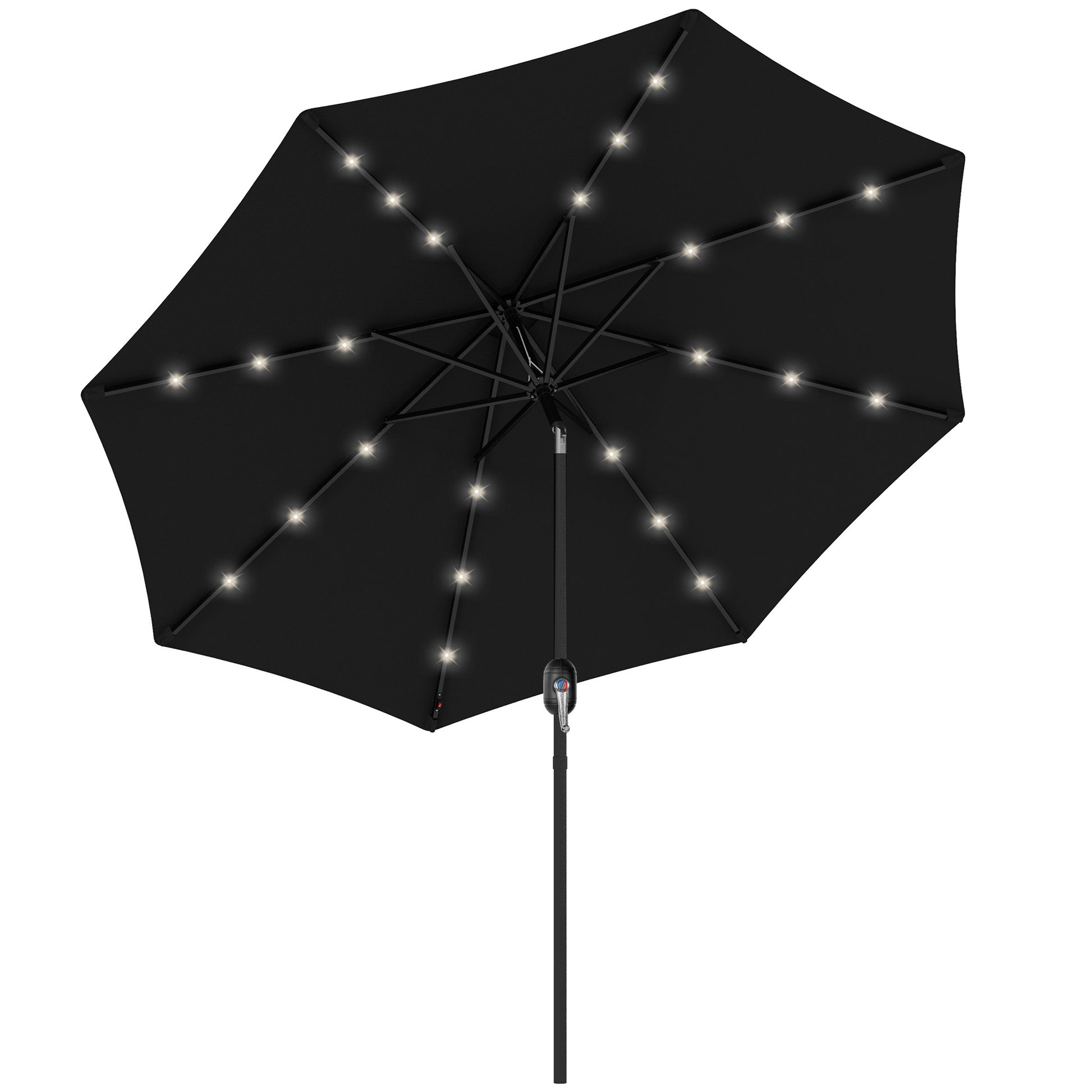 Solar LED Patio Umbrella — 2.7m, 24 LEDs, Black