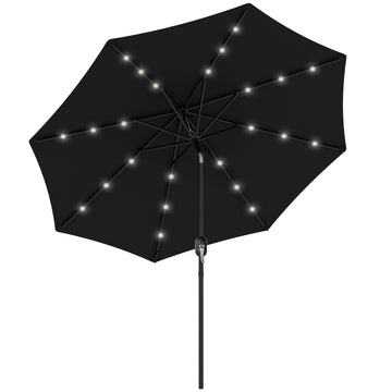 Solar LED Patio Umbrella — 2.7m, 24 LEDs, Black