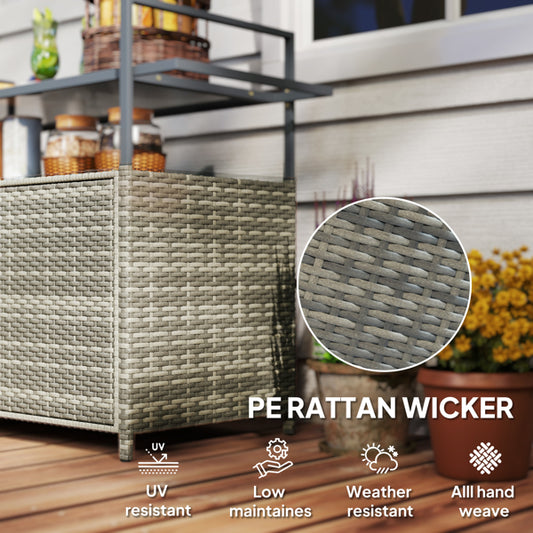 Woven Wicker Outdoor Bar Cart with Storage Cabinet