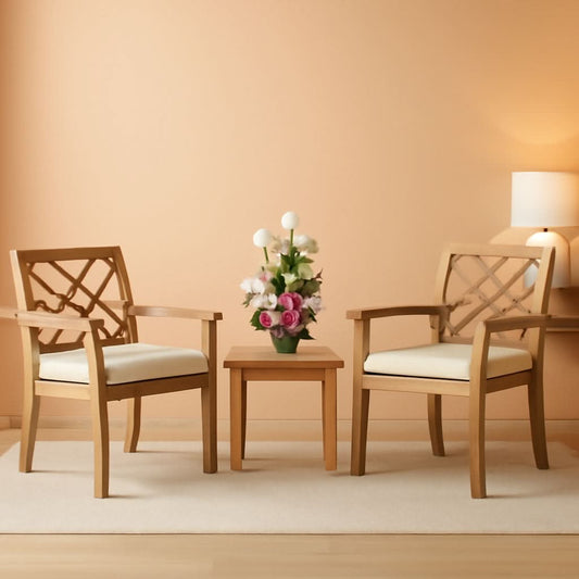 3-Piece Acacia Wood Patio Set with Cushioned Chairs & Coffee Table