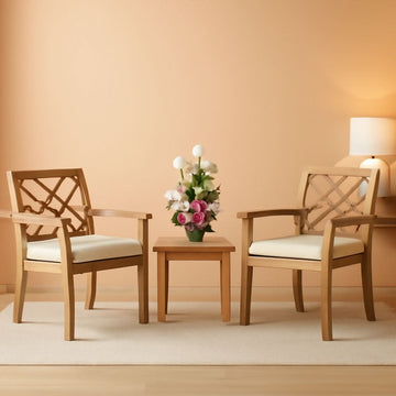 3-Piece Acacia Wood Patio Conversation Set with Cushioned Chairs & Coffee Table