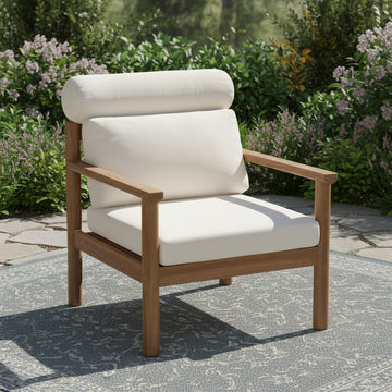 Acacia Wood Outdoor Lounge Chair with Bolster Pillow