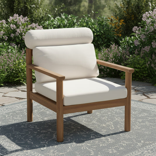 Acacia Wood Outdoor Lounge Chair with Bolster Pillow