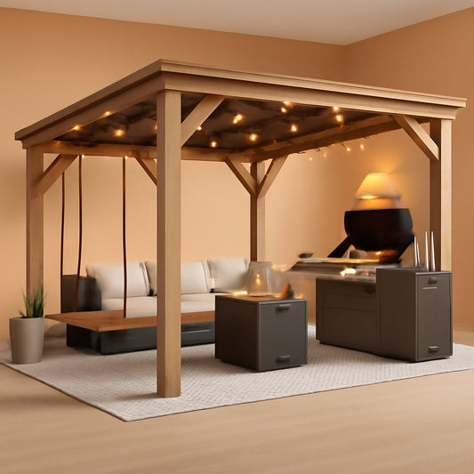 10x12 Cedar Gazebo Gray Weatherproof Sloped Roofing-0