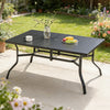 Powder-Coated Steel Outdoor Dining Table — Seats 6, Umbrella Hole, Black