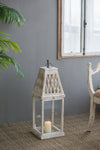Set of 2 Rustic White French Country Wood & Glass Lanterns