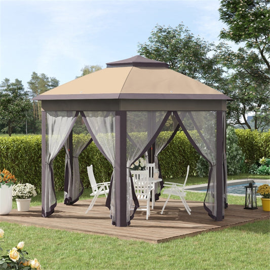 Hexagonal 13-Foot Pop-Up Gazebo with Zippered Mesh Walls