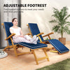 Folding Acacia Wood Patio Lounger with Padded Cushion, Navy