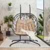 Double Hanging Egg Chair with Stand, Wicker Rattan