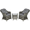 Rattan Bistro Set — 2 Armchairs & Glass Side Table, Grey