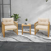 3-Piece Acacia Wood Patio Set with Beige PE Wicker Chairs and Coffee Table