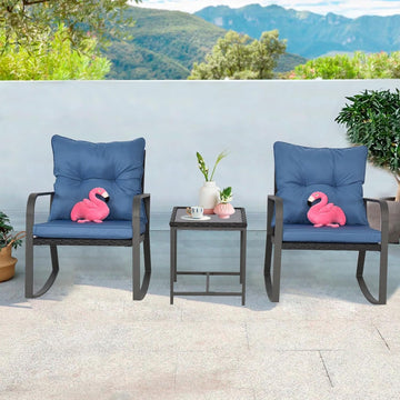 Blue 3-Piece Patio Bistro Set with Rocking Chairs
