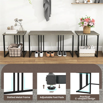 Nested Oak Dining Set with Bench & 2 Stools (4-Piece)