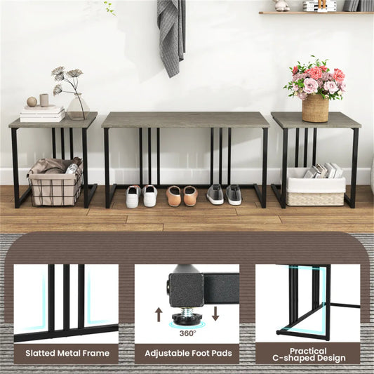 Nested Oak Dining Set with Bench & 2 Stools (4-Piece)
