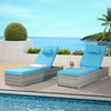 Rattan Chaise Lounge Set of 2 with Side Table