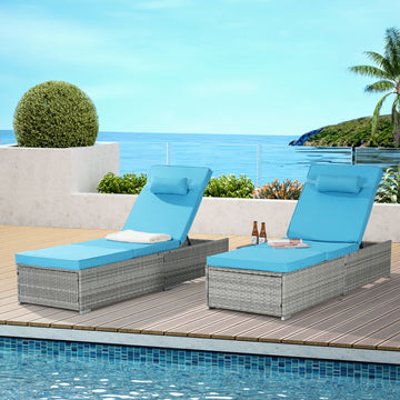 Rattan Chaise Lounge Set of 2 with Side Table
