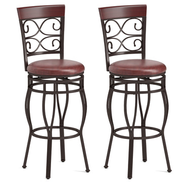 Swivel Bar Stools with Padded Leather Seat, Set of 2 - Brown