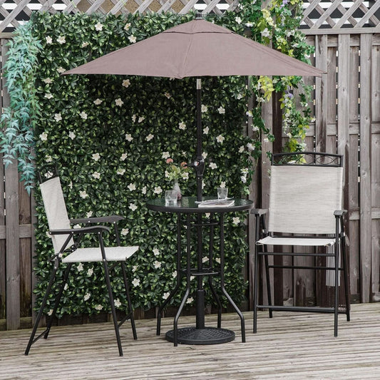 Patio Dining Set With 2 Folding Chairs Beige Umbrella-1