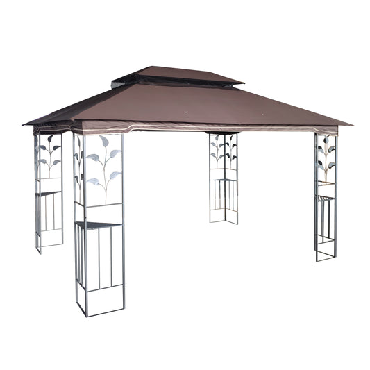 13 x 10 ft Double-Roof Gazebo with Mosquito Netting, Brown